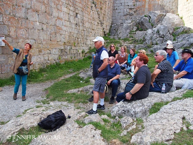 Jeanne guiding in Montsegur with Steve Berry