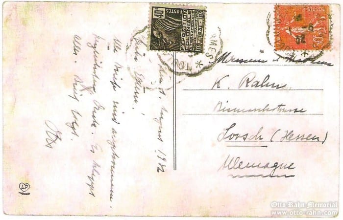 Postcard  send by Otto Rahn to his father Karl from Ussat-les-Bains at 1.8.1932