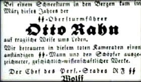 Otto Rahn death in the newspaper