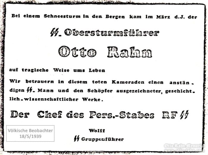 Otto Rahn Völkische Beobachter 18/5/1939